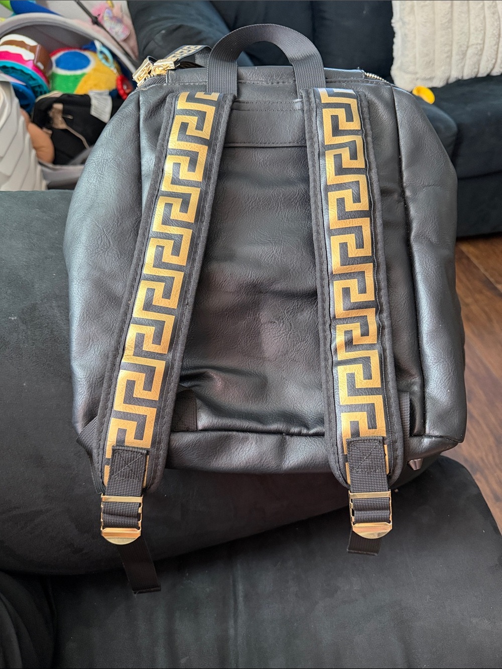 Versace Black Leather Backpack with Gold Hardware and Medusa Patch - Picture 3 of 5